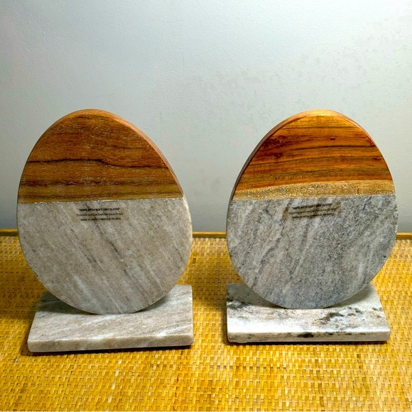 Marble & wood rabbit MCM book ends in new condition! - Picture 3 of 8